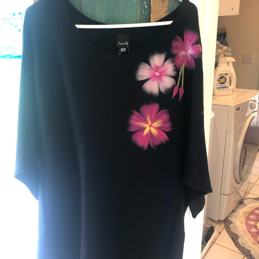 Amari Black Top with Pink Floral Design